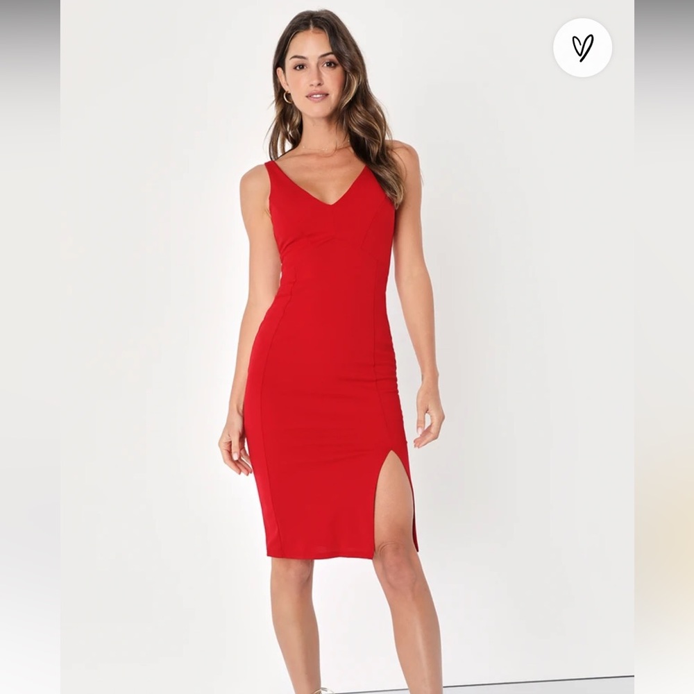 Lulus Iconic Moment Red Bodycon Midi Dress